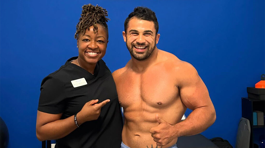 Dr. Tee and Coach TJ Santiago after a recovery and therapy session.
